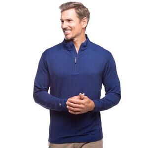 IBKUL Long Sleeve UPF 50+ Zip Neck Pullover Active Top Navy Blue Men's Large